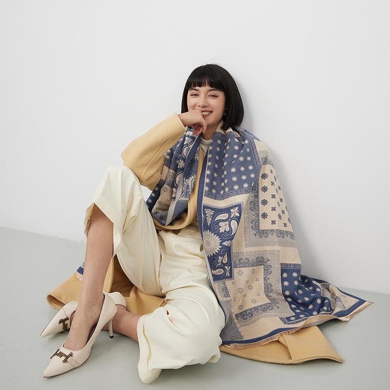 Plaid Imitation Cashmere Scarf Women'S Warm Letters Thickened Versatile Shawl Thick Jacquard Scarf