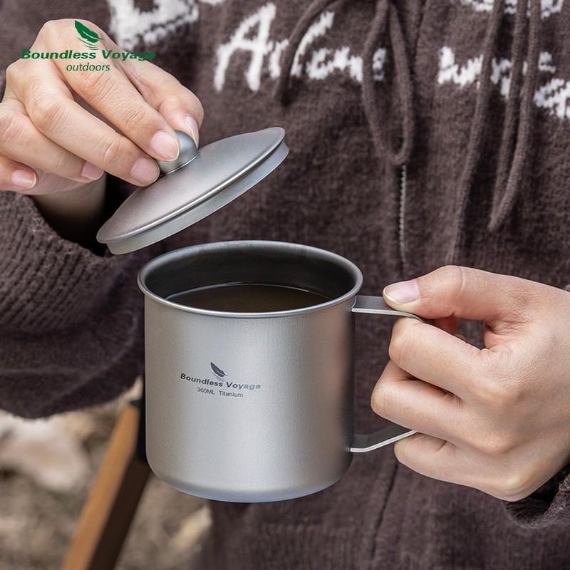 Ultra-Light Titanium Travel Mug With Lid Fixed Handle 360ml Single-Layer Outdoor Camping Cup Hiking Picnic Office