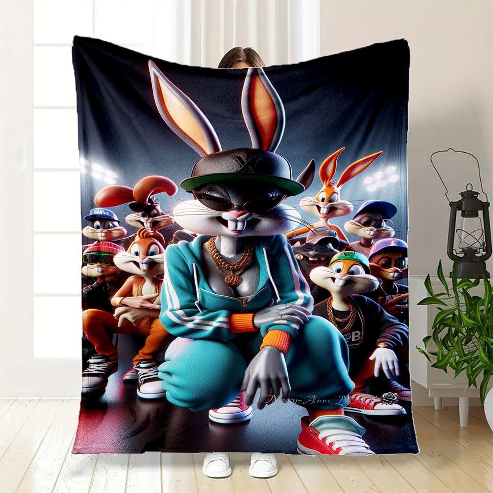 "Streetwear Bugs Bunny Group Art Print Poster"Blanket Flannel Throw Blanket for Sofa, Bed, Travel, Camping, Office
