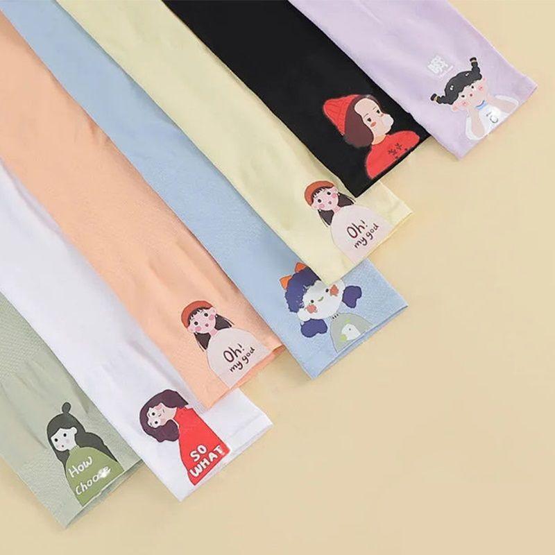 Летний солнцезащитный рукав, многоцветная защита рук для защиты от комаров, езда, мультяшная леди, вождение, ледяной шелк