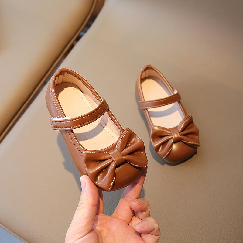 Children's Bow Black Leather Shoes Spring and Autumn New Girls Soft Sole Baby Casual Shoes for Princess Kids Cute School Shoes