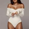 Womens Sexy Tight Long Sleeve Jumpsuit Slim V-Neck Knitted Sweater Romper