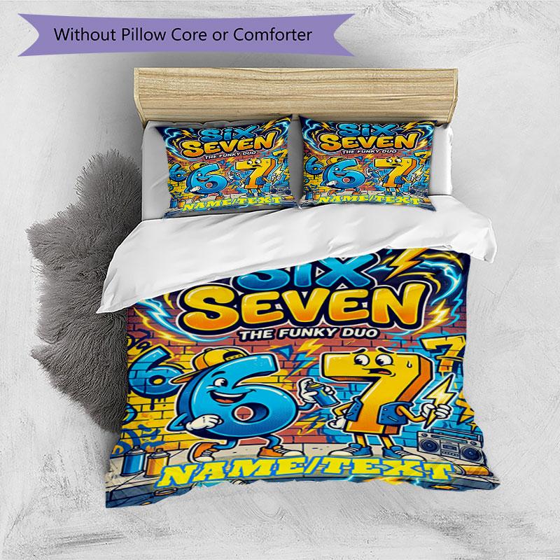 3PC Custom Name "Six Seven: Funky Duo Adventure" Bedding Set Printed  Bedding Set Duvet Cover Closure Includes 1 Duvet Cover & 231 Pillowcases for Bed
