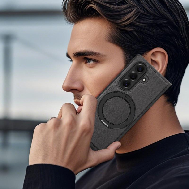 Для Samsung Galaxy Z Fold7 Fold6 Fold5 Fold4 Чехол Магнитный Magsafe 360° Вращающийся Умный Металлический Держатель Подставка Матовая Кожаная Крышка