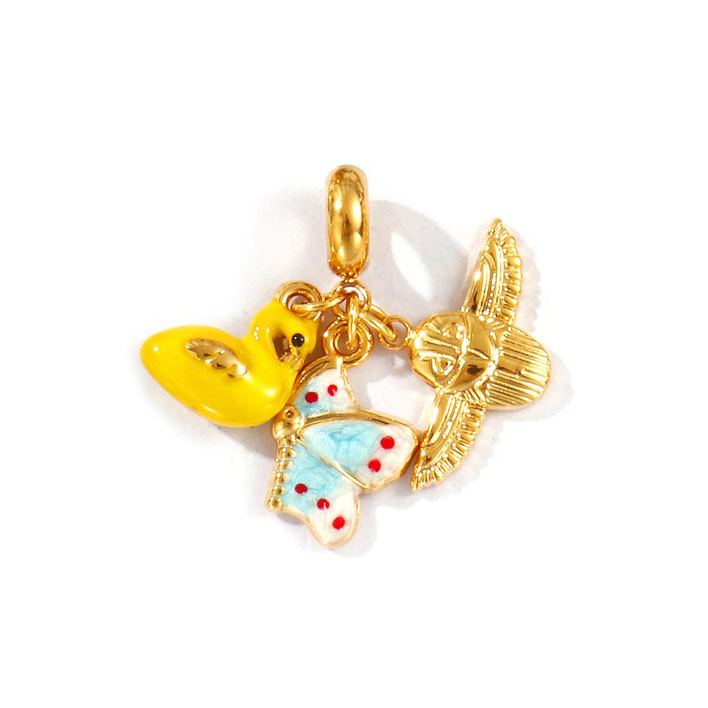 Doreen Box 18k Gold Plated Enamel Animal Plant Charms 304 Stainless Steel European Style Swing Bead Necklce Pendant