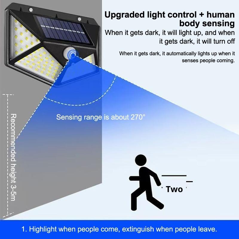 100 Светодиодных Солнечных Настенных Светильников Датчик Движения PIR Настенный Светильник Уличный Водонепроницаемый IP65 На солнечной батарее Для Столба Забора Двор Дорожка