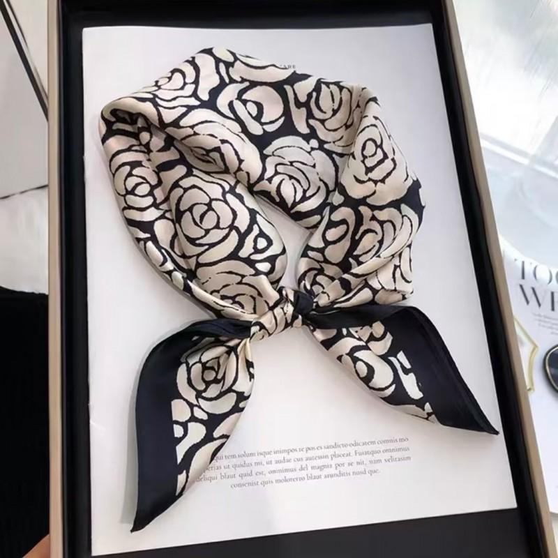 100% Pure Silk Square Scarf 53x53cm Lightweight Floral Print Womens Fashion Accessory Office