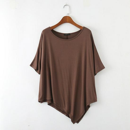 Женская модальная футболка большого размера с рукавами «летучая мышь» - Свободная, с круглым вырезом, средней длины, с коротким рукавом, летний топ