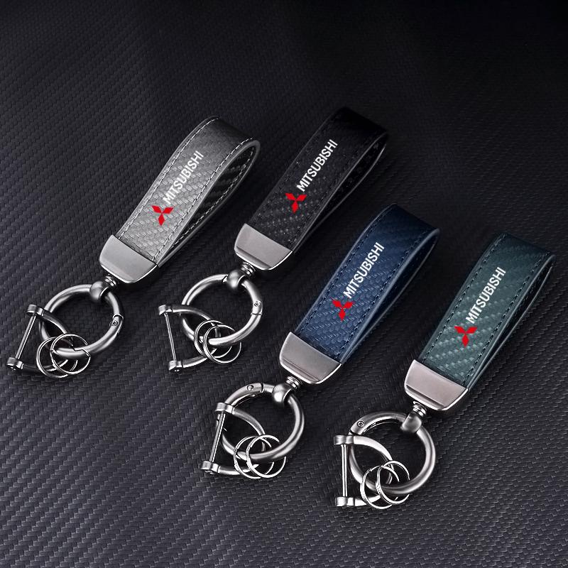 wszm6 Fashion Leather KeyChain Horseshoe Buckle Key Ring Car Key Rings for Mitsubishi Pajero Sport Outlander ASX Lancer Eclipse Cross