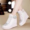 8cm Microfiber Platform Wedge Leather Spring Leisure Bling Hidden Heels Ankle Boots Women High Brand Chunky Sneaker Autumn Shoes