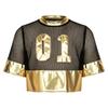 Girls Hollow Out Mesh Patchwork Metallic Crop Top Short Sleeve Number Graphic T-Shirt Hip Hop Dance