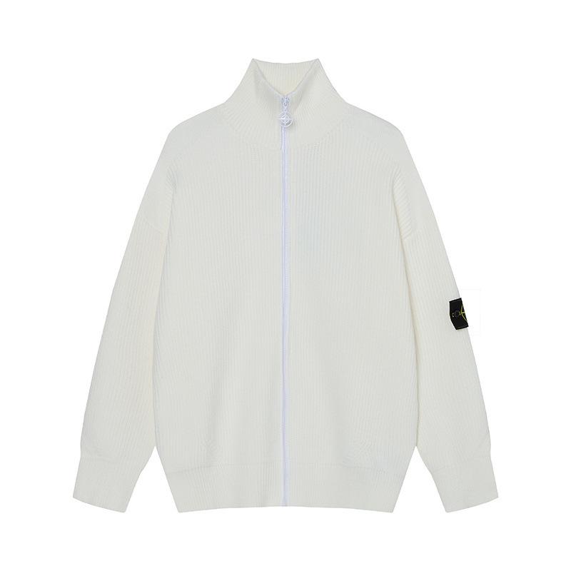 STONE Унисекс Кардиган на молнии с воротником-стойкой и нашивкой Вязаный свитер для осени/зимы