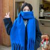 Women'S  Solid Color Scarf Warm Scarf Long Tassel Scarf Thickened Winter Neck Warm Knitted Wrapped Shawl Woman Scarf