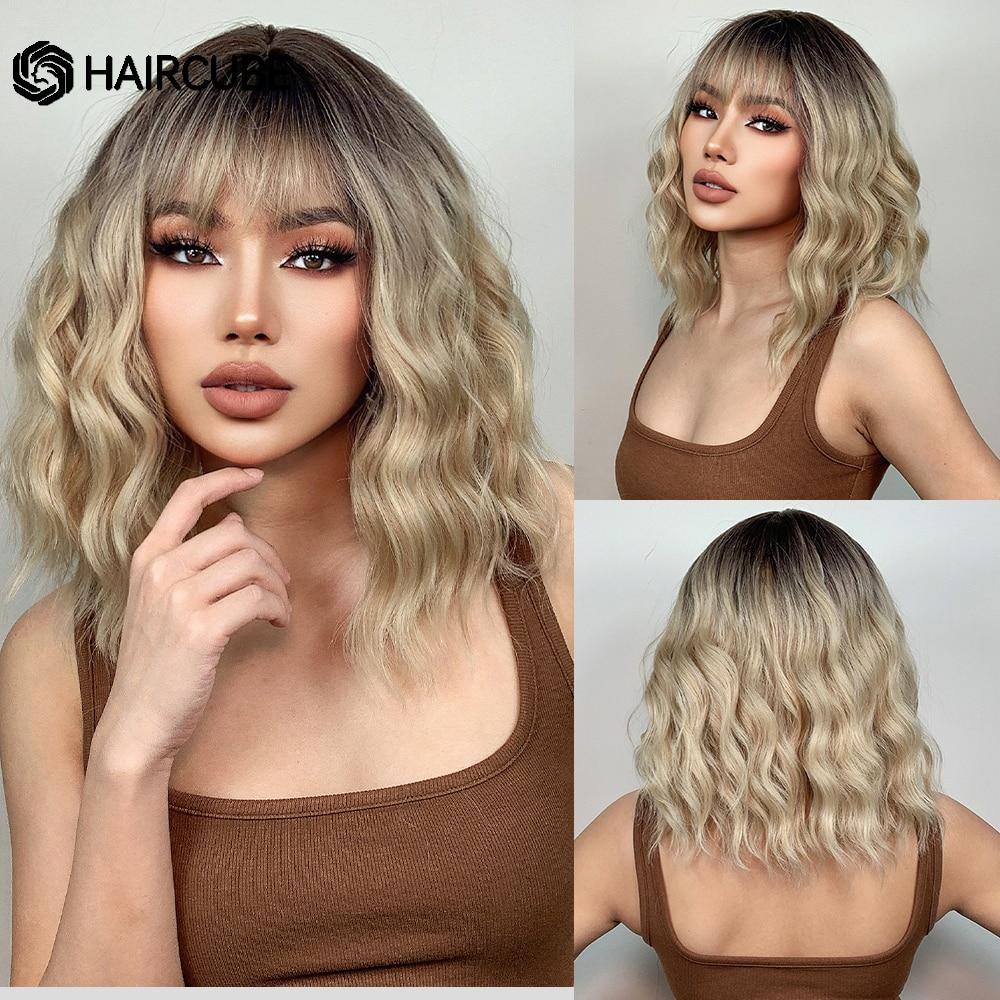 HAIRCUBE оранжевый короткий боб синтетические парики натуральные волнистые волосы для женщин парики с челкой повседневные термостойкие модные парики Лолиты