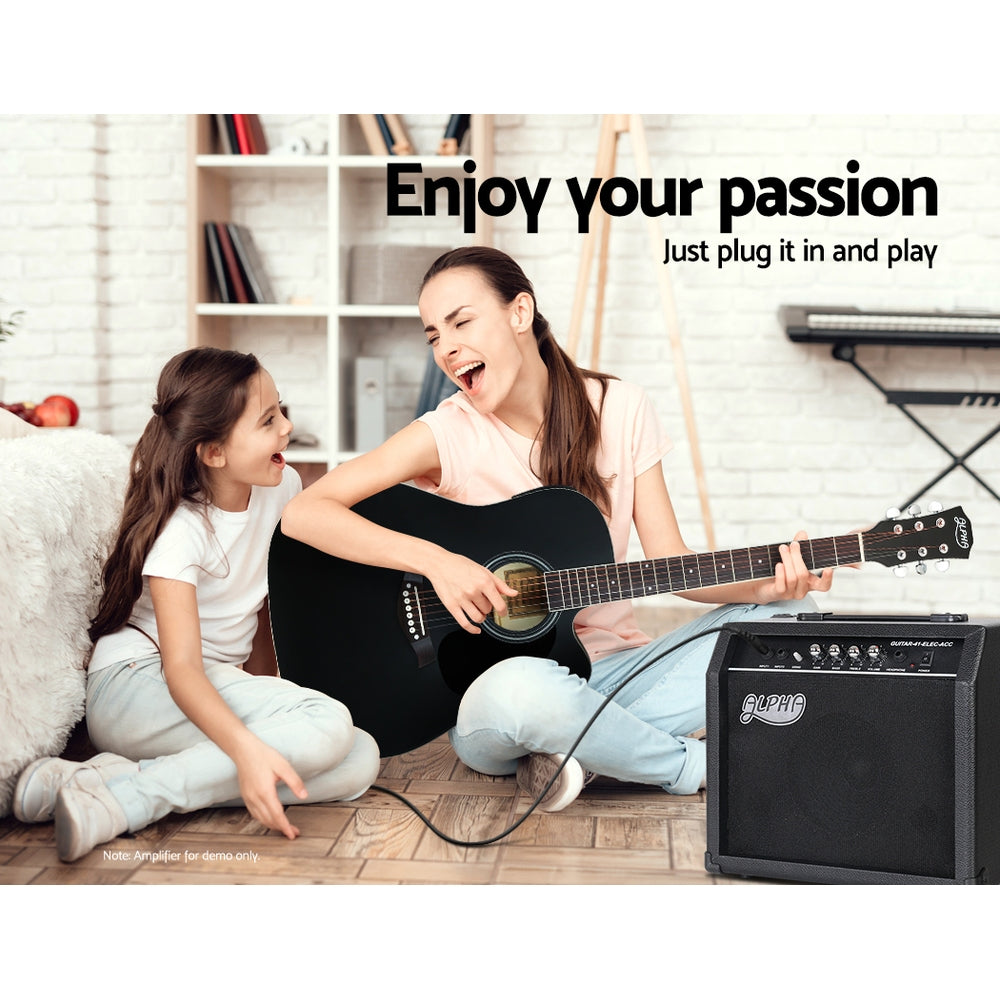 Акустические гитары Alpha 41" дюймовая электроакустическая гитара деревянная классическая полноразмерная эквалайзер бас черная