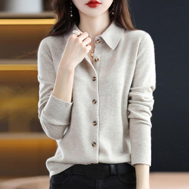 Omen Sweaters Cardigans 2025 Autumn Winter Long Sleeve Turn Down Collar Black Knitted Sweater Women Tops Cardigan JJ97
