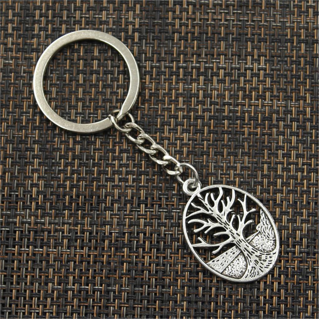 Fashion Keychain 34x24mm Peace World Tree Silver Color Pendants DIY Men Jewelry Car Key Chain Ring Holder Souvenir For Gift