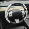 2pcs For Tesla New Model 3+Highland 2024 for Model Y/3 White Carbon Fiber Silicone Black Suede Car Steering Wheel Cover Non-Slip