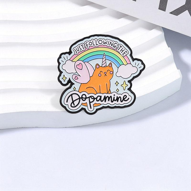 Xiaomi Fantasy Fairy Unicorn Cat Enamel Pin Just Following The Dopamine Rainbow Text Brooches Bags Lapel Badge Jewelry Gift for Friends
