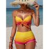 Sexy Yellow Gradient Bikini Set 2026 Women Front Bow Push Up Drawstring Side High Waist Swimsuit Beach Bathing Suit Swimwear