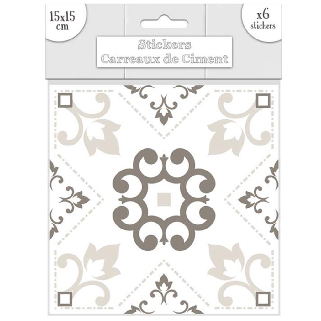 Les Trésors De Lily [Q7340] - Set of 6 Greige 'Cement Tiles' Stickers - 15x15 Cm