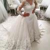 New 2 In 1 Arabic Amazing Detachable Train Mermaid Wedding Dress Long Sleeve Lace Bridal Wedding Gowns