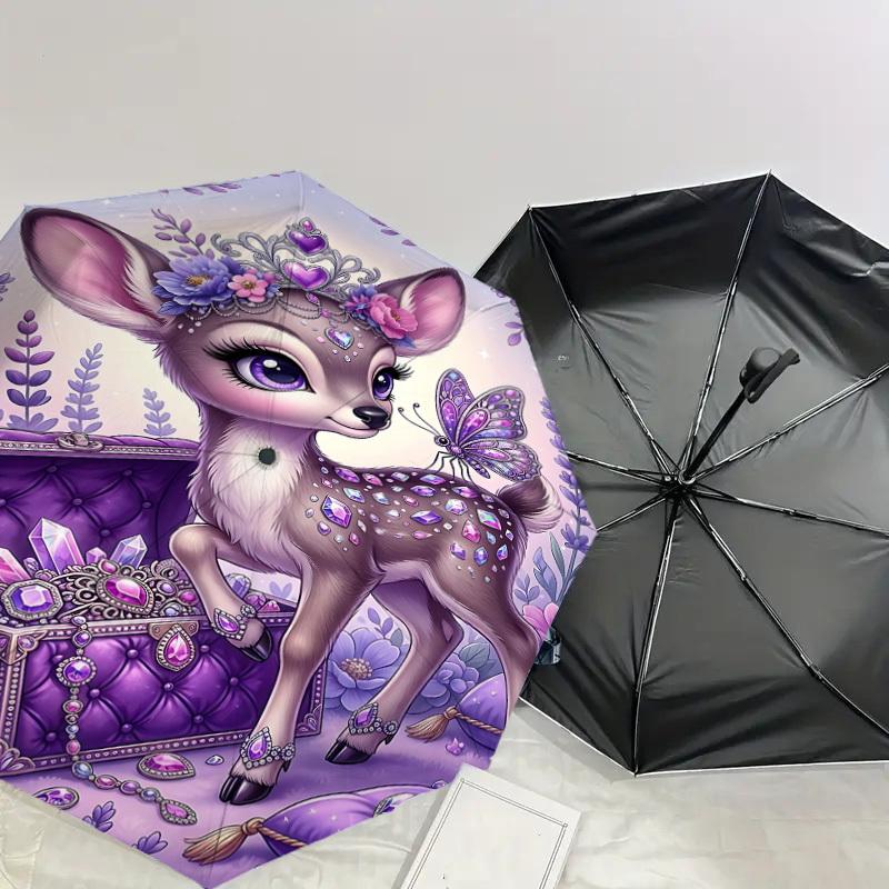 1PC Deer Butterfly Umbrella-8-Rib Reinforced, Automatic Open, Lightweight & Durable, Fashion Accessory for Outdoor, J0381