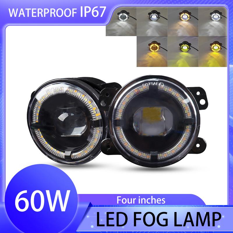 4 Inch Round LED Front Driving Fog Lights Angel Eye Lenses Off Road for Jeep Grand Cherokee 2011-2013/Wrangler JK 2007-2018 XJ