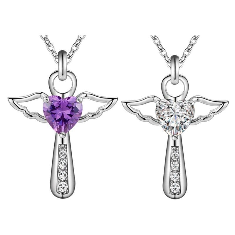 Иисус Крест Любовь Ангел Сердце Крыло Серебряный кулон Ожерелье 18 дюймов Женщины Девушка Леди Подарок