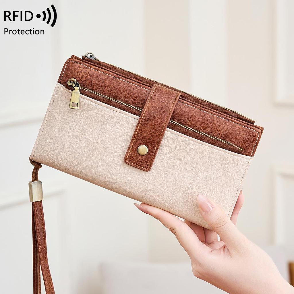 Женский длинный кошелек с RFID-защитой и защитой от магнитных полей: Ретро многокарточный трехстворчатый клатч