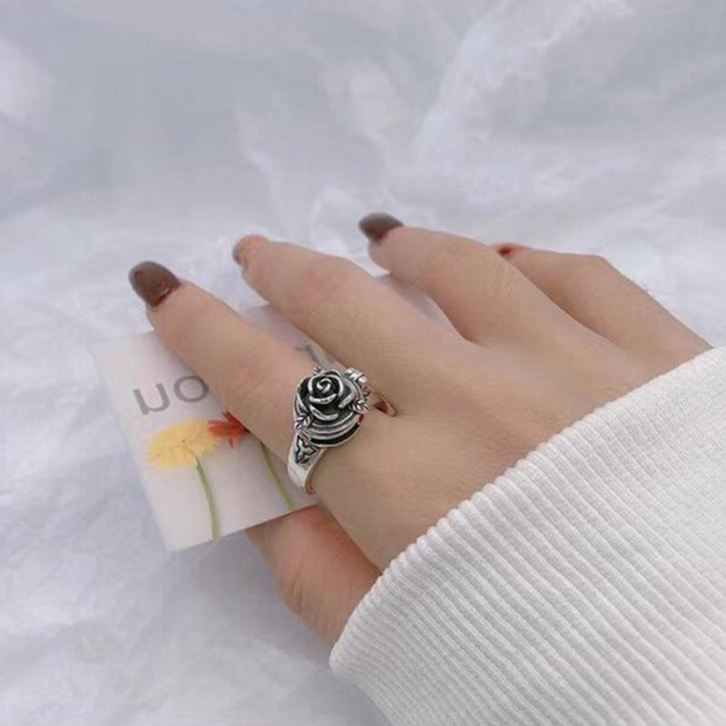 Ретро Уникальное Модное Кольцо Серебряного Цвета Дизайн Резьба Розовые Узоры Свадьба Юбилей Помолвка Женские Украшения