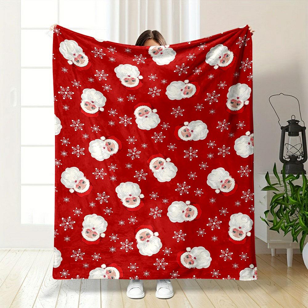 Santa Claus and Snowflakes Pattern Patterned blanket, flannel, suitable for all seasons, home decor, warm and cozy