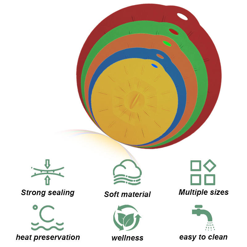 5pcs Reusable Universal Silicone Leak Proof Fresh-keeping Lid Easy Sealer Bowl Can Pan Pot Anti Overflow Cover Kitchen Cookware Accessories