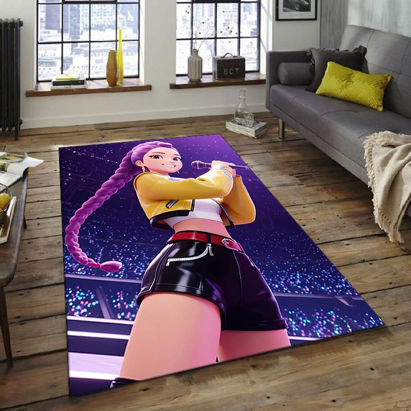 1pc KPop Demon Hunters RUMI5 Design Area Rug - Non-Slip, Soft & Cozy Floor Mat for Living Room, Bedroom, Office - Indoor/Outdoor Decorative Carpet