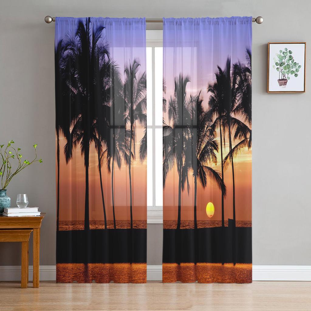 Arbor Tree Lake Landscape Sheer Voile Curtain For Living Room Transparent Tulle Window Curtains For Bedroom Accessories Decor