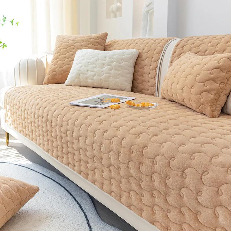Plush Sofa Cushion Thickened Milk Velvet Little Fresh Sofa Cover Living Room Four-Season Sofa Cushion Simple Modern Non-Slip Mat