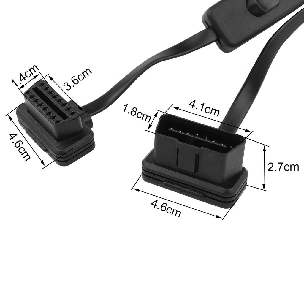 OBD 2 Код 16-контактный разъем «папа-мама» OBD-II/EOBD Прямоугольный диагностический считыватель кодов OBD2 Адаптер-удлинитель с выключателем питания для двигателя автомобиля