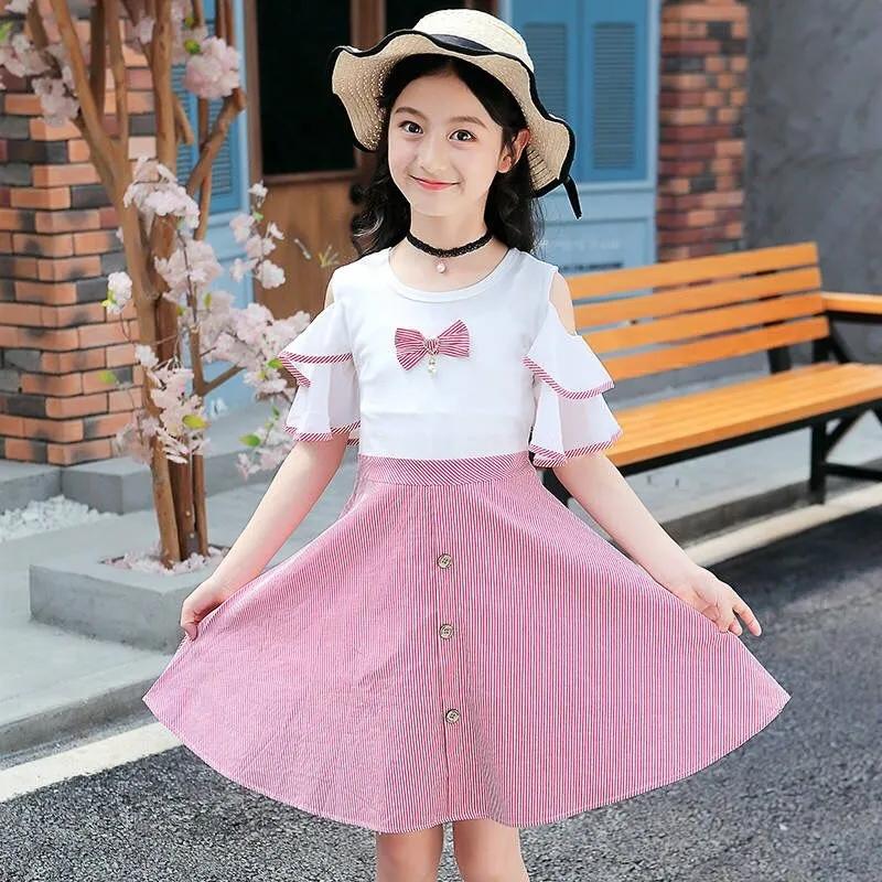 Летние детские платья Danmo для девочек, платье в полоску, детская хлопковая одежда принцессы для подростков, платье на день рождения