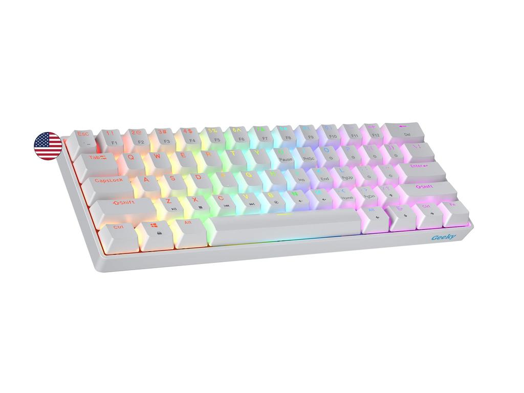 Geeky GK61 Mechanical Gaming Keyboard 61 Keys Multicolor RGB LED Backlit for Gamers ANSI US American Layout Mechanical 60% Hot-Swappable PC/Mac