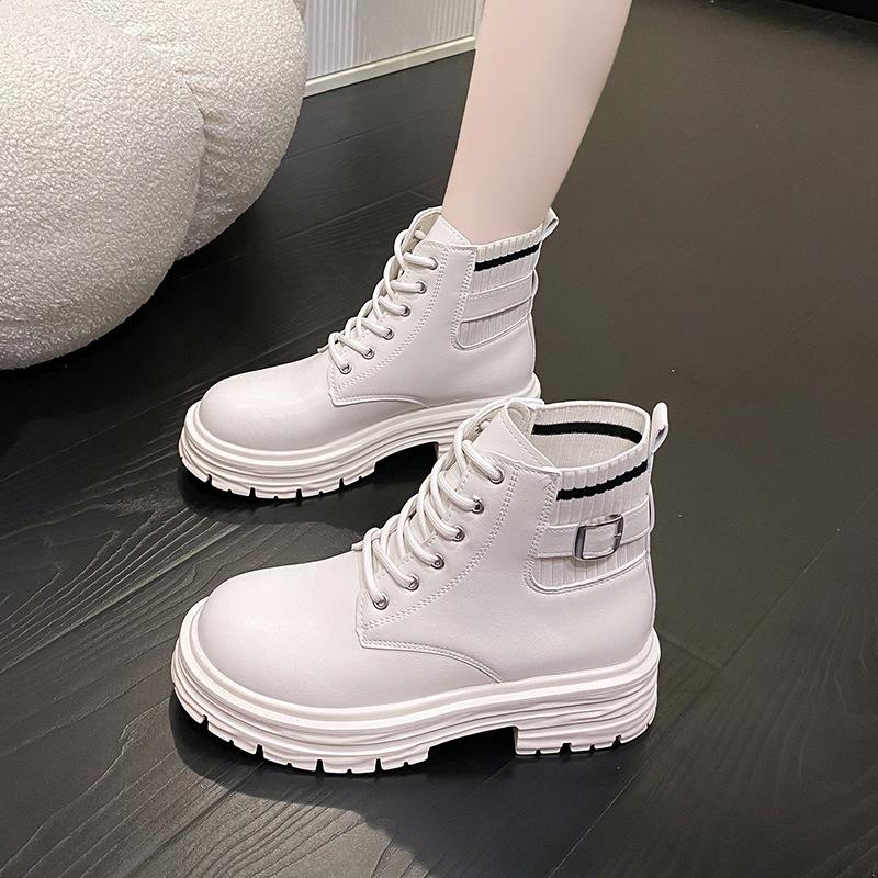 Ботинки Martin женские ботинки 2025 осень и зима толстый каблук новый средний каблук короткие ботинки женские европейские и американские с круглым носком короткие трубы