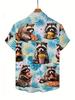 Men's Foodie Raccoon Short-Sleeve Shirt, Fun and Trendy Cool Style, All-Over Cartoon Raccoon and Food Print Loose Fit Top, Suitable for Streetwear,