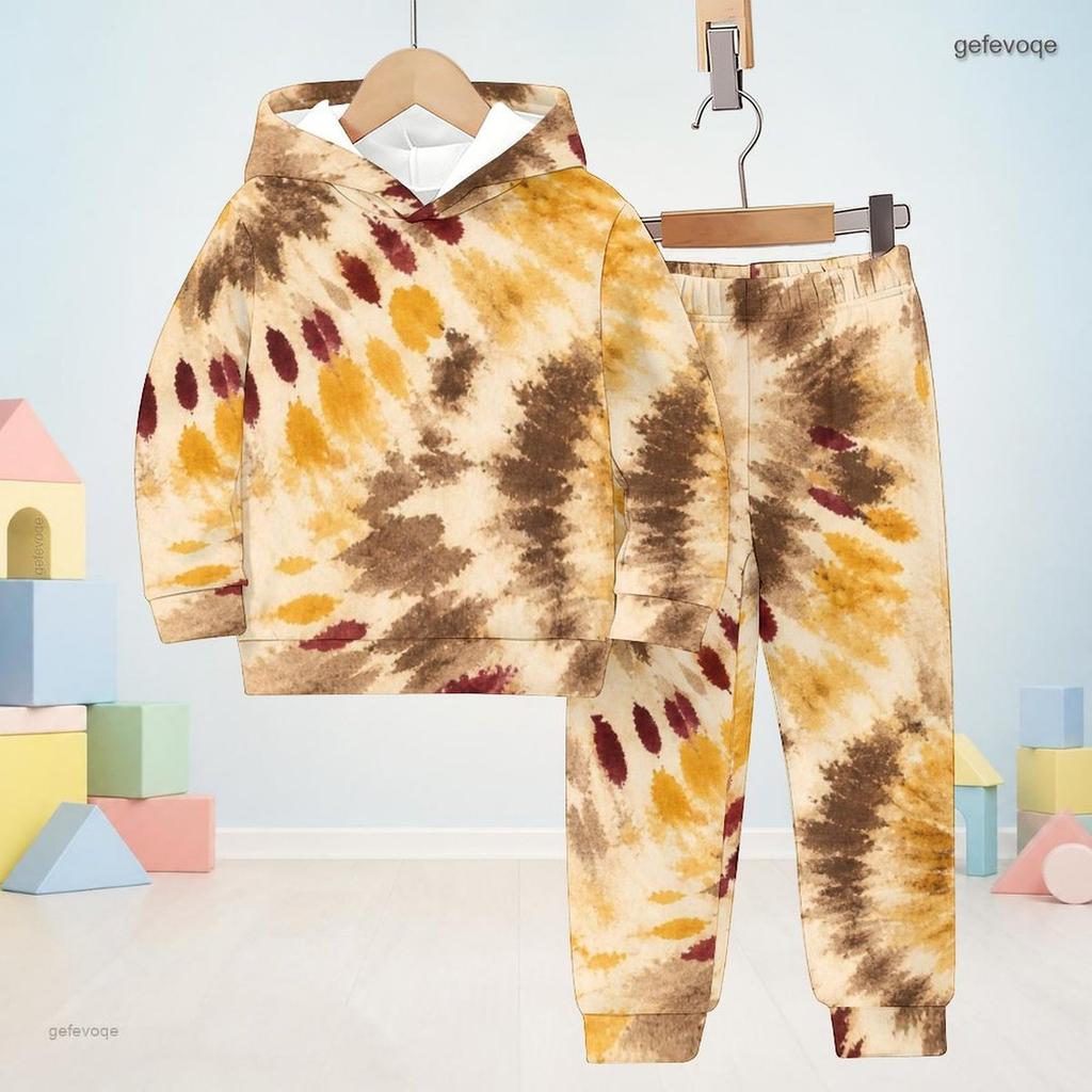 Kids Boys Girls Hooded Long Sleeve Printed Sweatshirt Cuffed Pants Two Piece Outfit