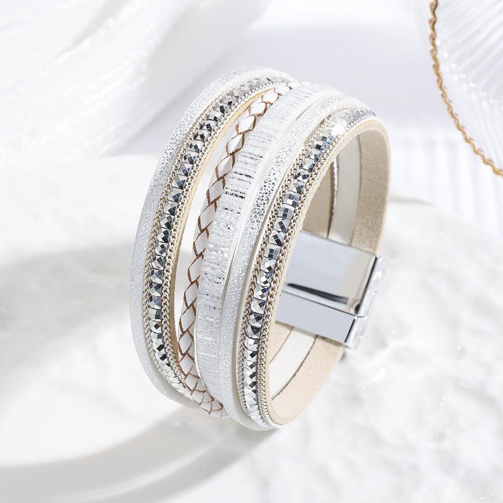 Bohemian Multi-layer Leather Wrap Bracelet with Magnetic Buckle for Women