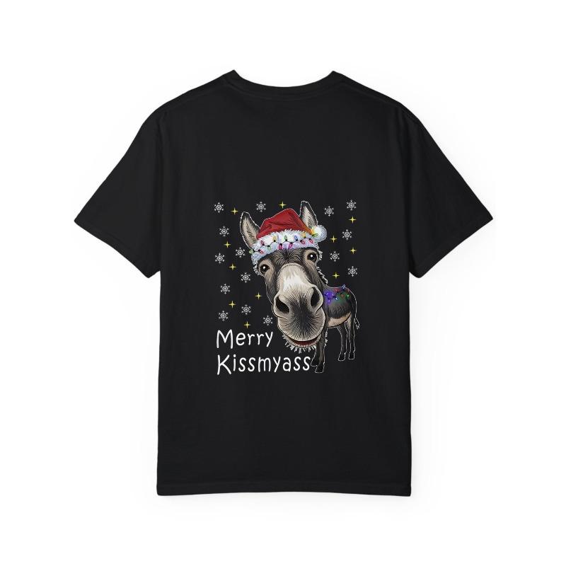 Белая футболка с ослом в шапке Санты и надписью Merry Kissmyass, одежда для рождественской праздничной вечеринки