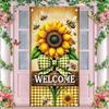Spring Sunflower Door Cover Welcome Spring Decorations Theme Party Photo Background Bee Flower Bow Backdrop Photography 35 x 70 in Spring Party