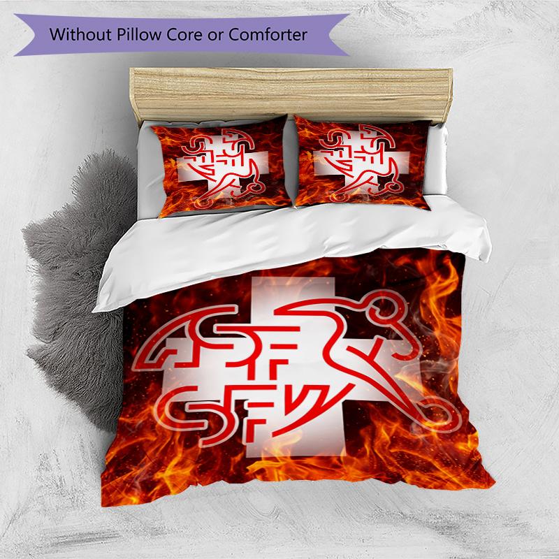 Switzerland football Printed Bedding 3 Piece Set Cozy Breathable Bed Cover Set as Housewarming Holiday Gift