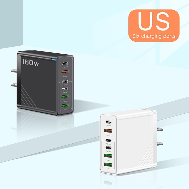 160 Вт 6-портовый адаптер для быстрой зарядки USB Type C Quick Charge PD QC3.0 для iPhone Xiaomi Samsung Huawei Зарядное устройство для телефона