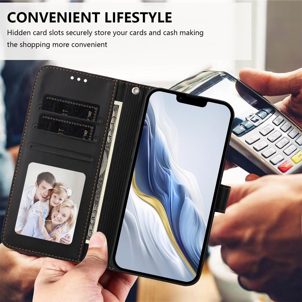 Для iPhone 16e Кожаный чехол-кошелек с подставкой и ремешком на запястье