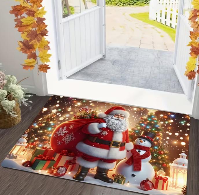 2D Flat Christmas Gnome Pattern Door Mat, Perfect for Holiday Decorations and Home Entrance Welcome Rugs, Christmas Home Decor