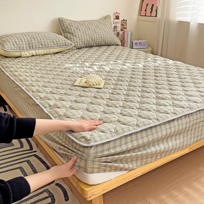 Облачно-хлопковая, приятная для кожи, утолщенная, облегающая простыня: Однотонный, 100% хлопок, Нескользящий, Можно стирать в машине.